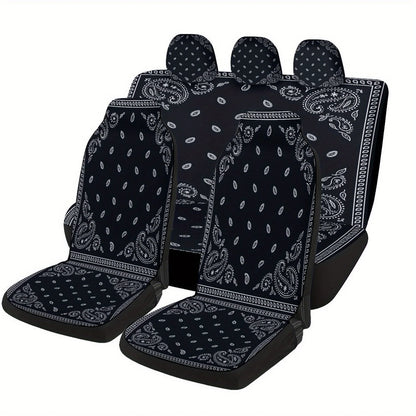 Black Paisley Bandana Themed Car Seat Cover Set for Most Cars, Trendy Novelty Car Seat Protector Covers Full Set, Universal Car