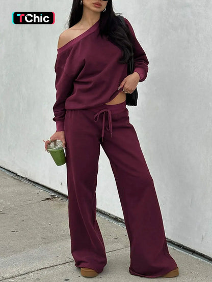 Women‘S off the Shoulder Long Sleeve Jumper & Pants, 2 Piece Set Casual Fashion Set Fall Basic Sweatsuit Outfits, Jumper Suit, Womenswear, Sweatshirt, Clothes, Lady