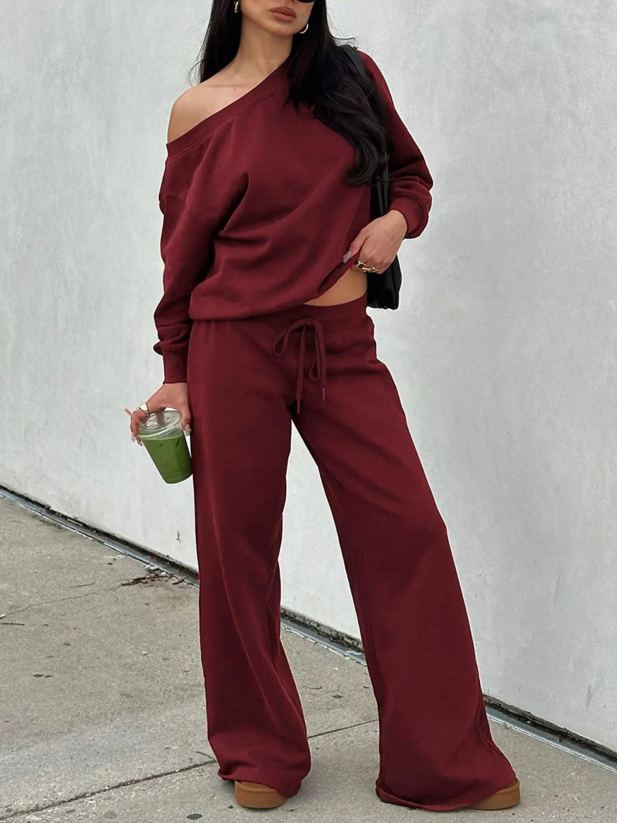 Women‘S off the Shoulder Long Sleeve Jumper & Pants, 2 Piece Set Casual Fashion Set Fall Basic Sweatsuit Outfits, Jumper Suit, Womenswear, Sweatshirt, Clothes, Lady