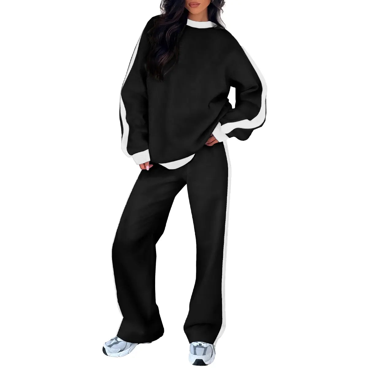 Aleumdr Women'S 2-Piece Fleece Sweatsuit Matching Set - Crewneck Sweatshirt, Straight Leg Sweatpants, Sweatset Style, Soft Fleece Feels Gentle on Skin, Loose Cut Lets You Stretch Freely, Great for Yoga, Walks, Lounging, 2 Piece Pants Set Women, Great For,