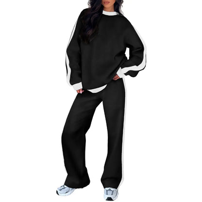 Aleumdr Women'S 2-Piece Fleece Sweatsuit Matching Set - Crewneck Sweatshirt, Straight Leg Sweatpants, Sweatset Style, Soft Fleece Feels Gentle on Skin, Loose Cut Lets You Stretch Freely, Great for Yoga, Walks, Lounging, 2 Piece Pants Set Women, Great For,