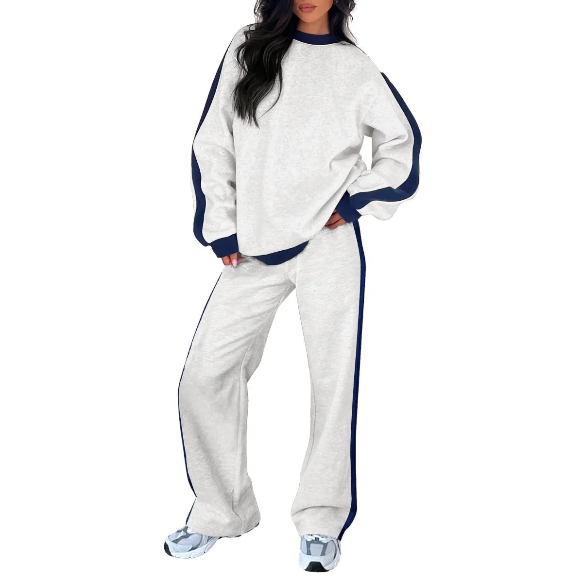 Aleumdr Women'S 2-Piece Fleece Sweatsuit Matching Set - Crewneck Sweatshirt, Straight Leg Sweatpants, Sweatset Style, Soft Fleece Feels Gentle on Skin, Loose Cut Lets You Stretch Freely, Great for Yoga, Walks, Lounging, 2 Piece Pants Set Women, Great For,