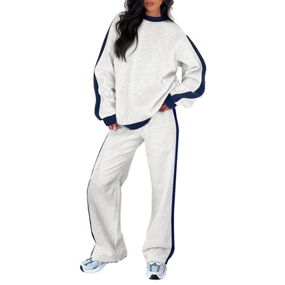 Aleumdr Women'S 2-Piece Fleece Sweatsuit Matching Set - Crewneck Sweatshirt, Straight Leg Sweatpants, Sweatset Style, Soft Fleece Feels Gentle on Skin, Loose Cut Lets You Stretch Freely, Great for Yoga, Walks, Lounging, 2 Piece Pants Set Women, Great For,