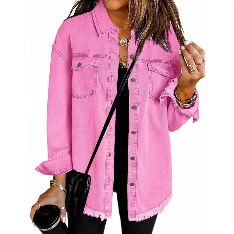 New Washed Denim Shirt Jacket for Autumn and Winter, Unique Street Style with Frayed Hem