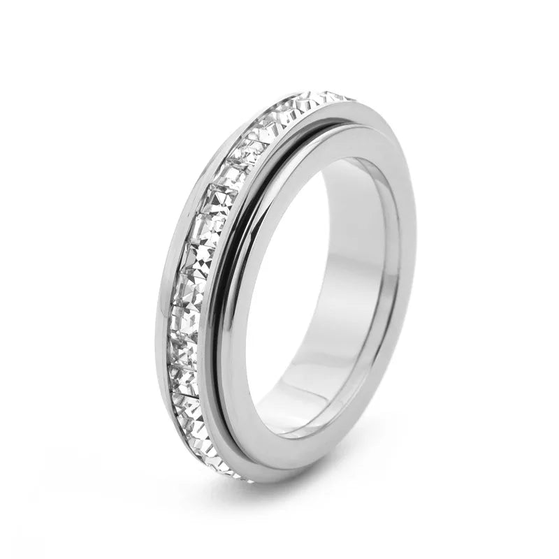 5MM Single Row Square Diamond Can Rotate in Double Circles, Rotating Ring, Starry Sky Couple Ring