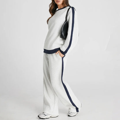 Aleumdr Women'S 2-Piece Fleece Sweatsuit Matching Set - Crewneck Sweatshirt, Straight Leg Sweatpants, Sweatset Style, Soft Fleece Feels Gentle on Skin, Loose Cut Lets You Stretch Freely, Great for Yoga, Walks, Lounging, 2 Piece Pants Set Women, Great For,