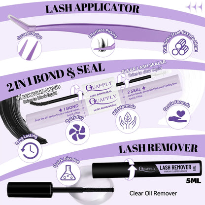 Fairy Lash Clusters Kit Eyelash Extensions Set, Manga Lash Clusters with Bond, Eyelash Fixer, Glue Remover, Tweezers and Eyelash Brush, DIY Spider Individual Lash Clusters for Wispy Volume#Global PICKS