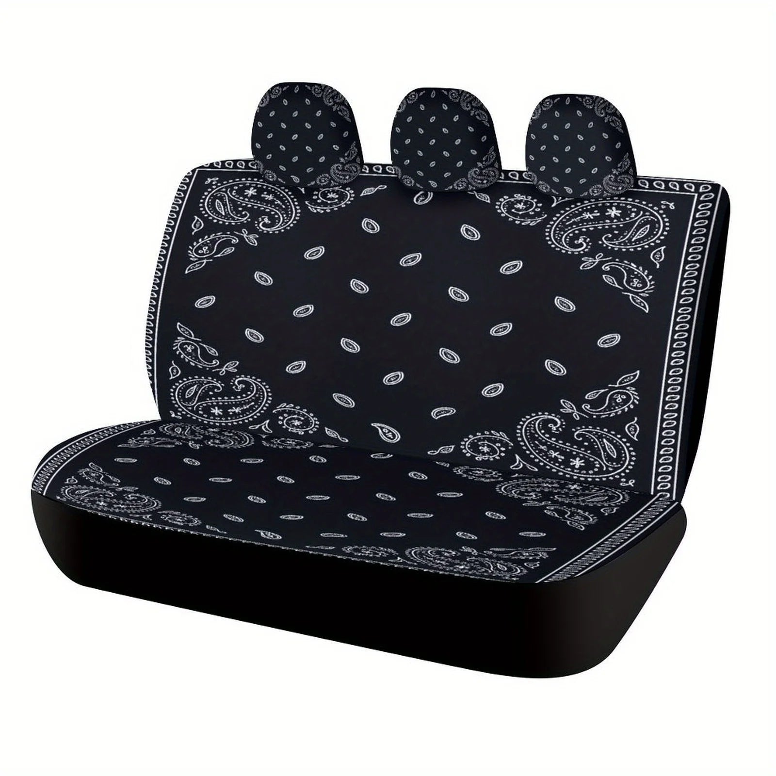 Black Paisley Bandana Themed Car Seat Cover Set for Most Cars, Trendy Novelty Car Seat Protector Covers Full Set, Universal Car