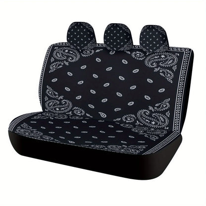 Black Paisley Bandana Themed Car Seat Cover Set for Most Cars, Trendy Novelty Car Seat Protector Covers Full Set, Universal Car