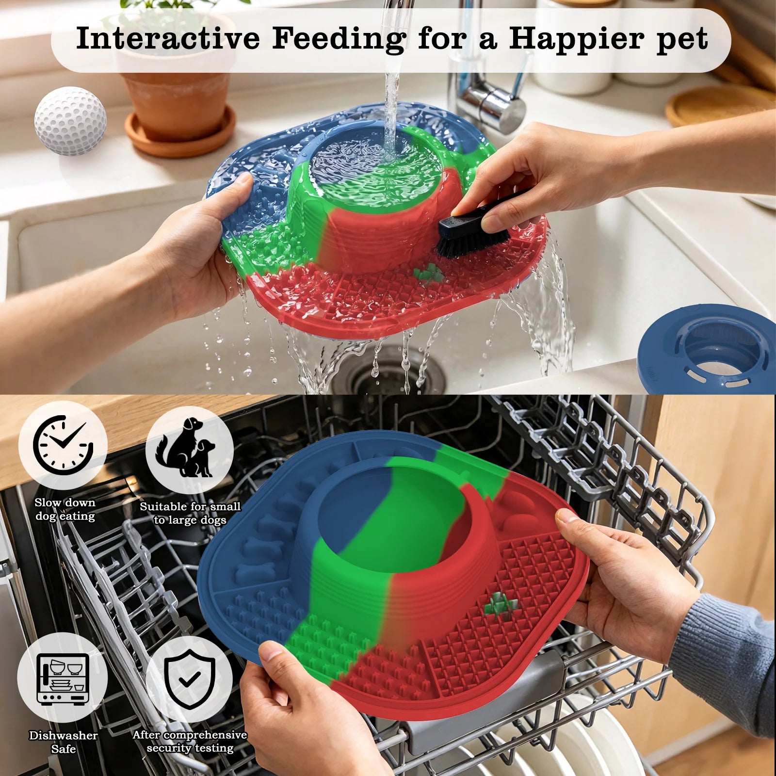 Silicone Slow Feeder Dog Bowl Anti-Choking Pet Eating Dish Food-Grade Non-Slip Puppy Slow Food Feeder Plate for Medium Large Dog