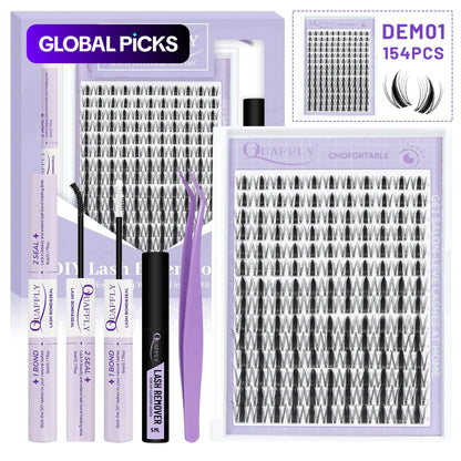 Fairy Lash Clusters Kit Eyelash Extensions Set, Manga Lash Clusters with Bond, Eyelash Fixer, Glue Remover, Tweezers and Eyelash Brush, DIY Spider Individual Lash Clusters for Wispy Volume#Global PICKS