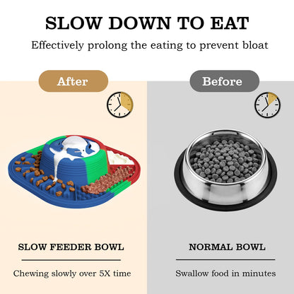 Silicone Slow Feeder Dog Bowl Anti-Choking Pet Eating Dish Food-Grade Non-Slip Puppy Slow Food Feeder Plate for Medium Large Dog