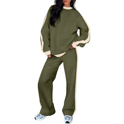 Aleumdr Women'S 2-Piece Fleece Sweatsuit Matching Set - Crewneck Sweatshirt, Straight Leg Sweatpants, Sweatset Style, Soft Fleece Feels Gentle on Skin, Loose Cut Lets You Stretch Freely, Great for Yoga, Walks, Lounging, 2 Piece Pants Set Women, Great For,