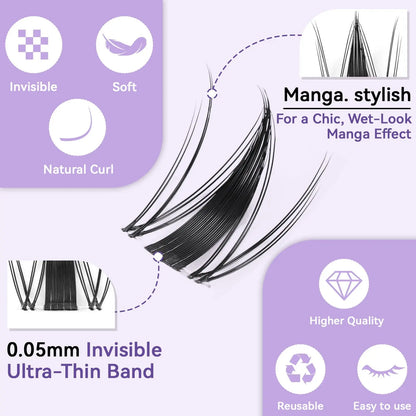 Fairy Lash Clusters Kit Eyelash Extensions Set, Manga Lash Clusters with Bond, Eyelash Fixer, Glue Remover, Tweezers and Eyelash Brush, DIY Spider Individual Lash Clusters for Wispy Volume#Global PICKS