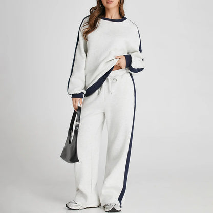 Aleumdr Women'S 2-Piece Fleece Sweatsuit Matching Set - Crewneck Sweatshirt, Straight Leg Sweatpants, Sweatset Style, Soft Fleece Feels Gentle on Skin, Loose Cut Lets You Stretch Freely, Great for Yoga, Walks, Lounging, 2 Piece Pants Set Women, Great For,