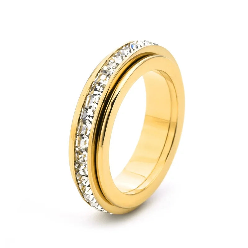 5MM Single Row Square Diamond Can Rotate in Double Circles, Rotating Ring, Starry Sky Couple Ring