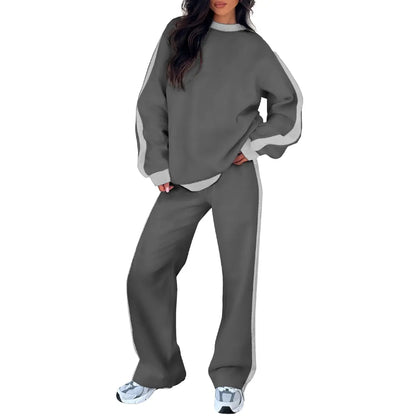 Aleumdr Women'S 2-Piece Fleece Sweatsuit Matching Set - Crewneck Sweatshirt, Straight Leg Sweatpants, Sweatset Style, Soft Fleece Feels Gentle on Skin, Loose Cut Lets You Stretch Freely, Great for Yoga, Walks, Lounging, 2 Piece Pants Set Women, Great For,