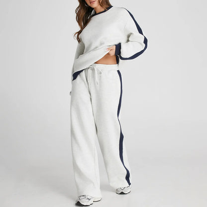 Aleumdr Women'S 2-Piece Fleece Sweatsuit Matching Set - Crewneck Sweatshirt, Straight Leg Sweatpants, Sweatset Style, Soft Fleece Feels Gentle on Skin, Loose Cut Lets You Stretch Freely, Great for Yoga, Walks, Lounging, 2 Piece Pants Set Women, Great For,