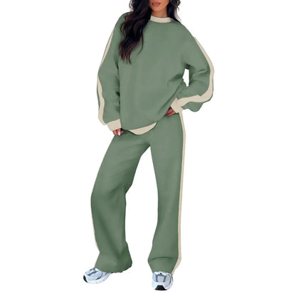 Aleumdr Women'S 2-Piece Fleece Sweatsuit Matching Set - Crewneck Sweatshirt, Straight Leg Sweatpants, Sweatset Style, Soft Fleece Feels Gentle on Skin, Loose Cut Lets You Stretch Freely, Great for Yoga, Walks, Lounging, 2 Piece Pants Set Women, Great For,