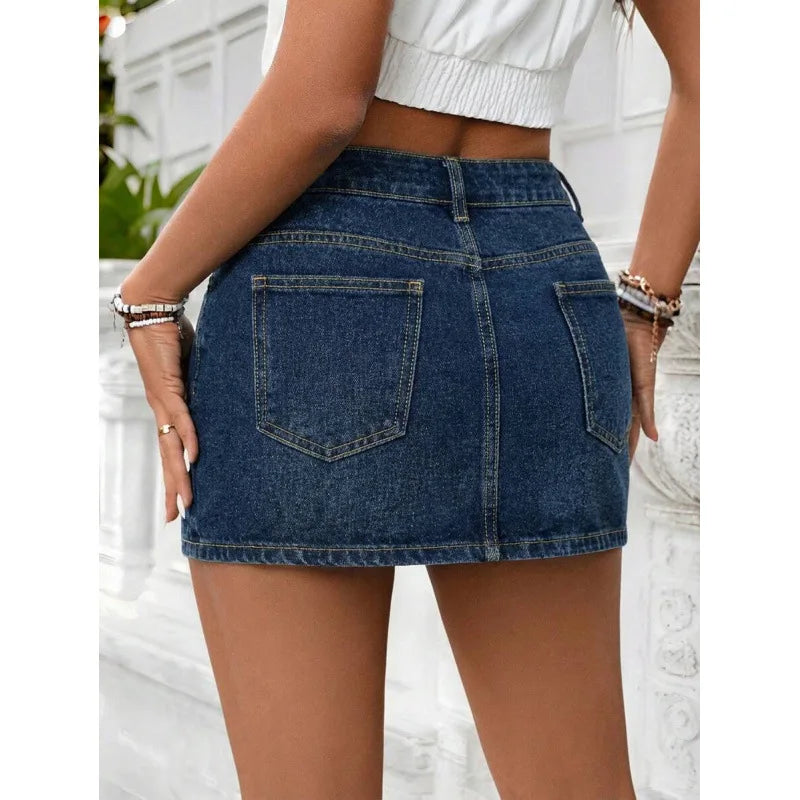 Retro Versatile Short Denim Skirt for Women Straight Cut Mini Skirt Spicy Girl Style No Stretch Artistic Retro Washed Denim