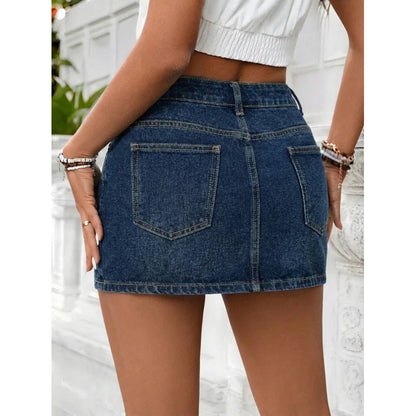 Retro Versatile Short Denim Skirt for Women Straight Cut Mini Skirt Spicy Girl Style No Stretch Artistic Retro Washed Denim