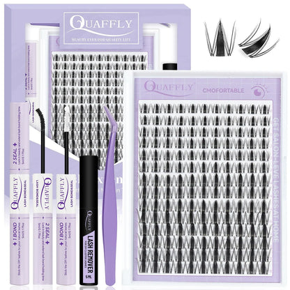 Fairy Lash Clusters Kit Eyelash Extensions Set, Manga Lash Clusters with Bond, Eyelash Fixer, Glue Remover, Tweezers and Eyelash Brush, DIY Spider Individual Lash Clusters for Wispy Volume#Global PICKS