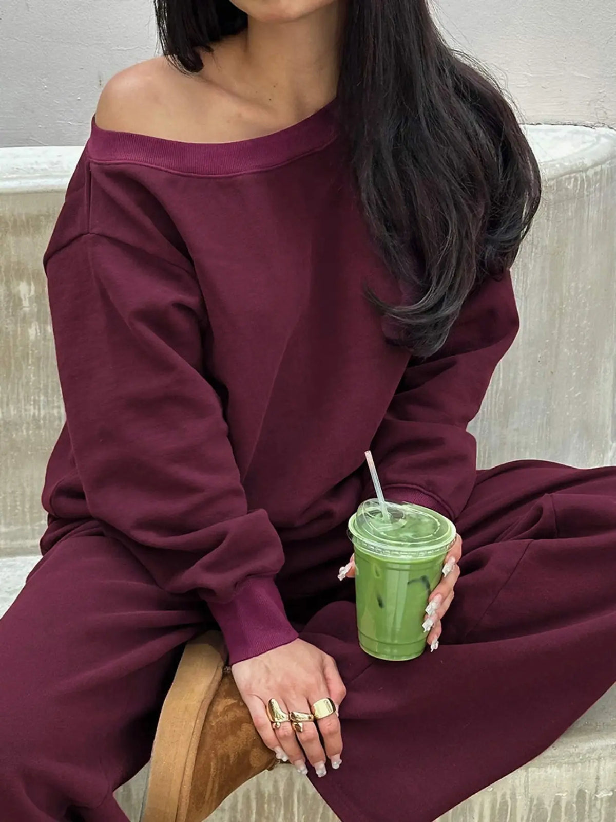 Women‘S off the Shoulder Long Sleeve Jumper & Pants, 2 Piece Set Casual Fashion Set Fall Basic Sweatsuit Outfits, Jumper Suit, Womenswear, Sweatshirt, Clothes, Lady