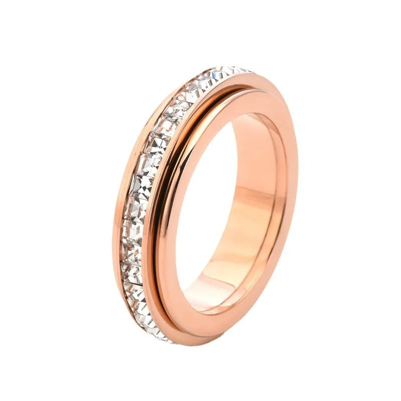 5MM Single Row Square Diamond Can Rotate in Double Circles, Rotating Ring, Starry Sky Couple Ring