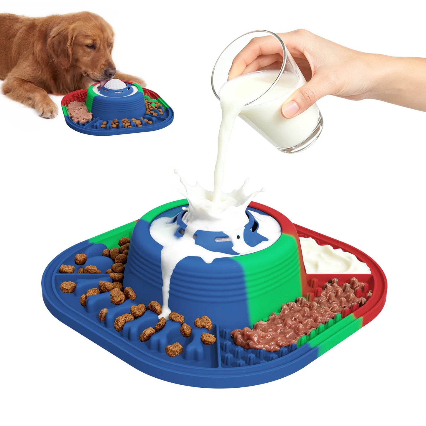 Silicone Slow Feeder Dog Bowl Anti-Choking Pet Eating Dish Food-Grade Non-Slip Puppy Slow Food Feeder Plate for Medium Large Dog