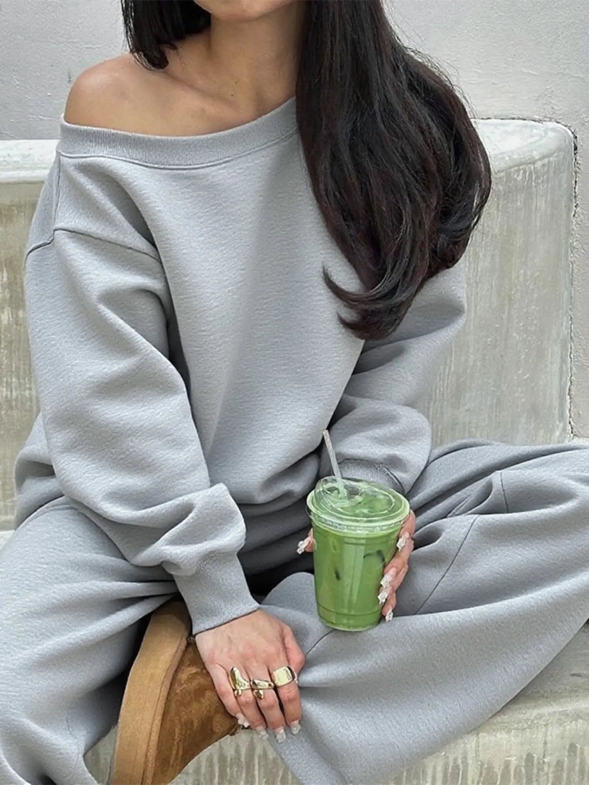 Women‘S off the Shoulder Long Sleeve Jumper & Pants, 2 Piece Set Casual Fashion Set Fall Basic Sweatsuit Outfits, Jumper Suit, Womenswear, Sweatshirt, Clothes, Lady
