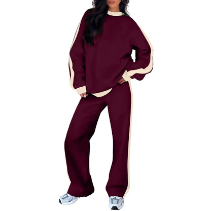Aleumdr Women'S 2-Piece Fleece Sweatsuit Matching Set - Crewneck Sweatshirt, Straight Leg Sweatpants, Sweatset Style, Soft Fleece Feels Gentle on Skin, Loose Cut Lets You Stretch Freely, Great for Yoga, Walks, Lounging, 2 Piece Pants Set Women, Great For,