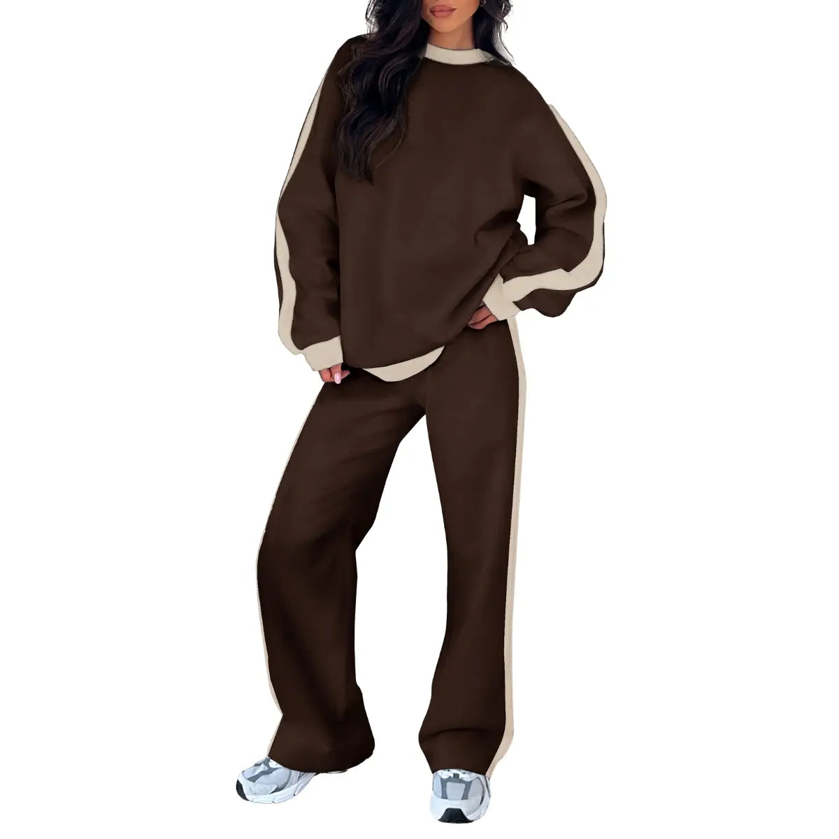 Aleumdr Women'S 2-Piece Fleece Sweatsuit Matching Set - Crewneck Sweatshirt, Straight Leg Sweatpants, Sweatset Style, Soft Fleece Feels Gentle on Skin, Loose Cut Lets You Stretch Freely, Great for Yoga, Walks, Lounging, 2 Piece Pants Set Women, Great For,