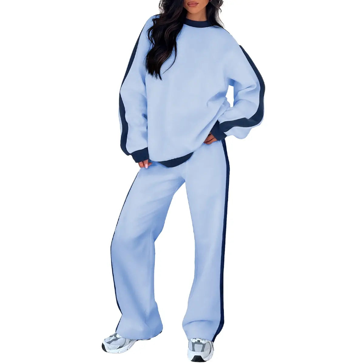 Aleumdr Women'S 2-Piece Fleece Sweatsuit Matching Set - Crewneck Sweatshirt, Straight Leg Sweatpants, Sweatset Style, Soft Fleece Feels Gentle on Skin, Loose Cut Lets You Stretch Freely, Great for Yoga, Walks, Lounging, 2 Piece Pants Set Women, Great For,