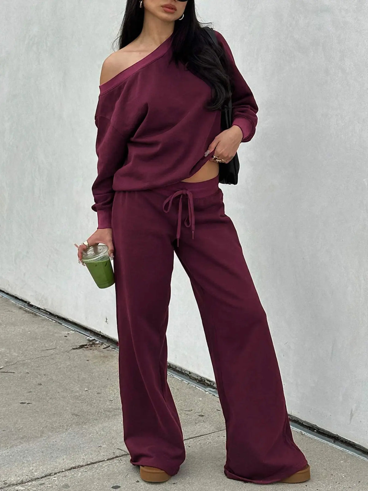Women‘S off the Shoulder Long Sleeve Jumper & Pants, 2 Piece Set Casual Fashion Set Fall Basic Sweatsuit Outfits, Jumper Suit, Womenswear, Sweatshirt, Clothes, Lady