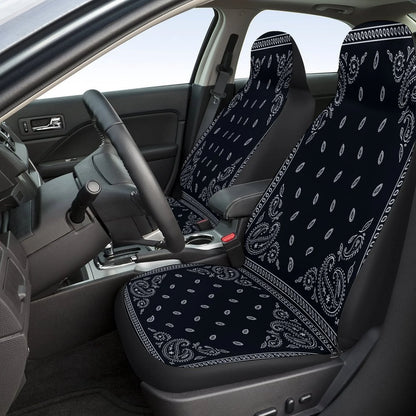 Black Paisley Bandana Themed Car Seat Cover Set for Most Cars, Trendy Novelty Car Seat Protector Covers Full Set, Universal Car