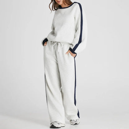 Aleumdr Women'S 2-Piece Fleece Sweatsuit Matching Set - Crewneck Sweatshirt, Straight Leg Sweatpants, Sweatset Style, Soft Fleece Feels Gentle on Skin, Loose Cut Lets You Stretch Freely, Great for Yoga, Walks, Lounging, 2 Piece Pants Set Women, Great For,