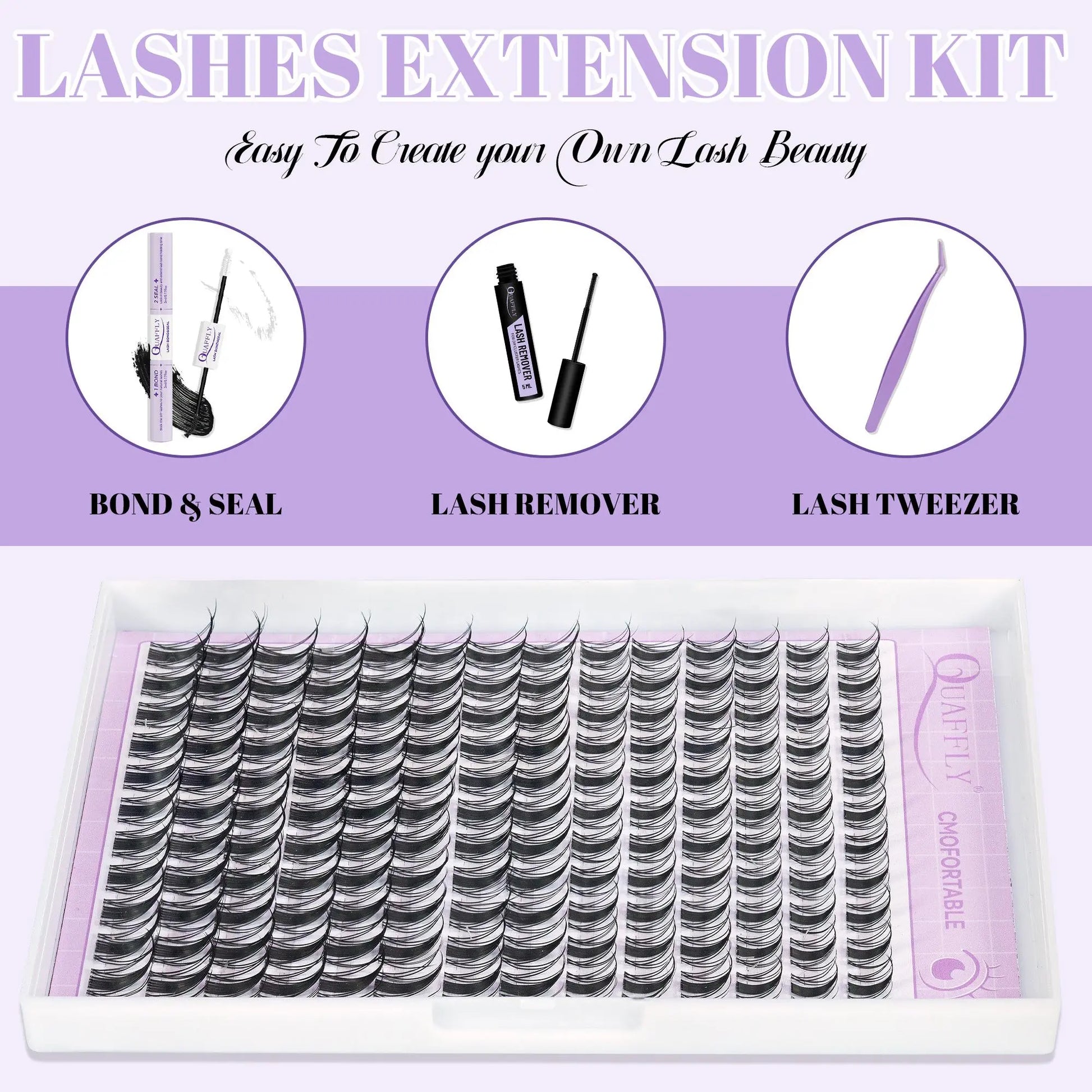 Fairy Lash Clusters Kit Eyelash Extensions Set, Manga Lash Clusters with Bond, Eyelash Fixer, Glue Remover, Tweezers and Eyelash Brush, DIY Spider Individual Lash Clusters for Wispy Volume#Global PICKS