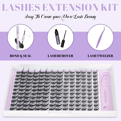 Fairy Lash Clusters Kit Eyelash Extensions Set, Manga Lash Clusters with Bond, Eyelash Fixer, Glue Remover, Tweezers and Eyelash Brush, DIY Spider Individual Lash Clusters for Wispy Volume#Global PICKS