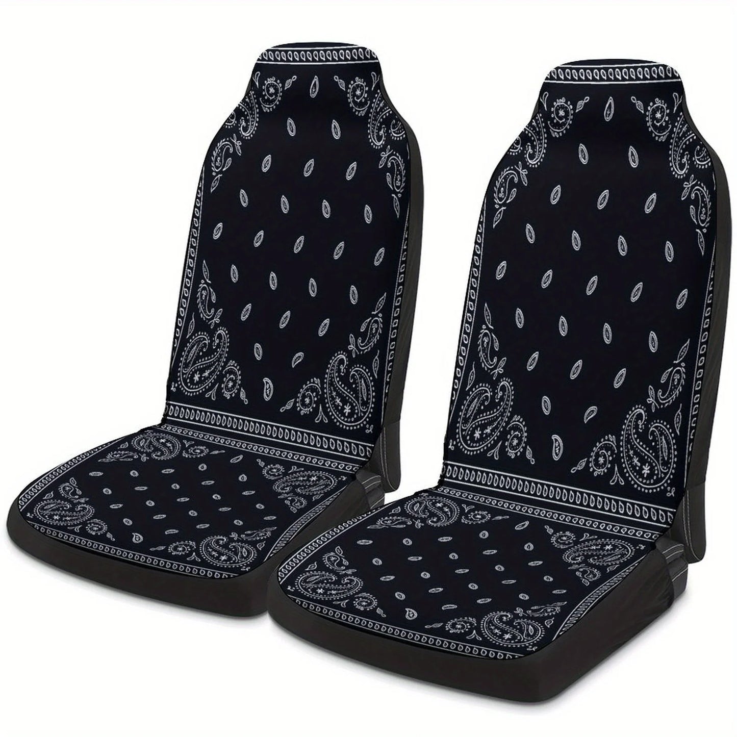 Black Paisley Bandana Themed Car Seat Cover Set for Most Cars, Trendy Novelty Car Seat Protector Covers Full Set, Universal Car