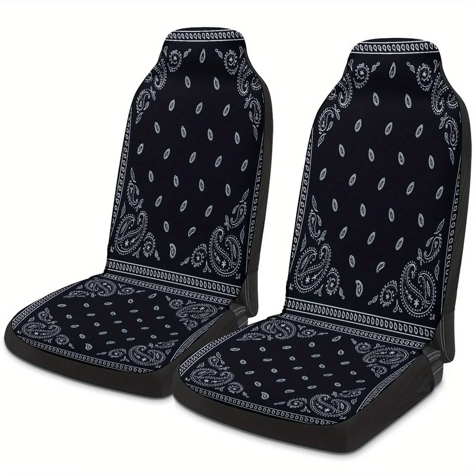 Black Paisley Bandana Themed Car Seat Cover Set for Most Cars, Trendy Novelty Car Seat Protector Covers Full Set, Universal Car