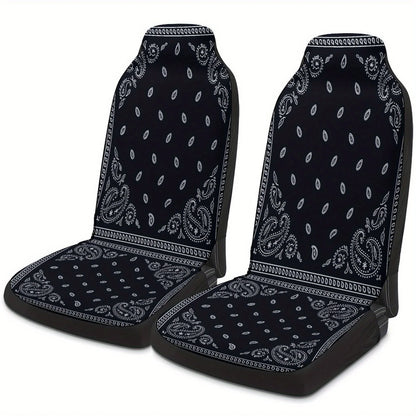 Black Paisley Bandana Themed Car Seat Cover Set for Most Cars, Trendy Novelty Car Seat Protector Covers Full Set, Universal Car