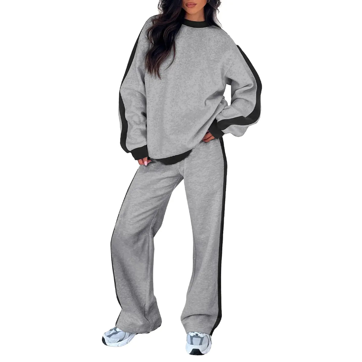 Aleumdr Women'S 2-Piece Fleece Sweatsuit Matching Set - Crewneck Sweatshirt, Straight Leg Sweatpants, Sweatset Style, Soft Fleece Feels Gentle on Skin, Loose Cut Lets You Stretch Freely, Great for Yoga, Walks, Lounging, 2 Piece Pants Set Women, Great For,