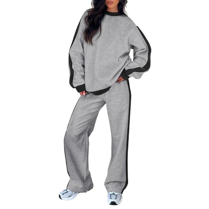 Aleumdr Women'S 2-Piece Fleece Sweatsuit Matching Set - Crewneck Sweatshirt, Straight Leg Sweatpants, Sweatset Style, Soft Fleece Feels Gentle on Skin, Loose Cut Lets You Stretch Freely, Great for Yoga, Walks, Lounging, 2 Piece Pants Set Women, Great For,