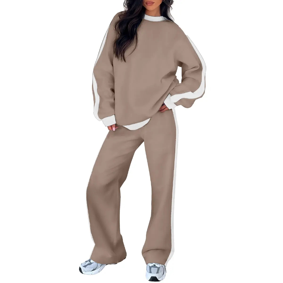 Aleumdr Women'S 2-Piece Fleece Sweatsuit Matching Set - Crewneck Sweatshirt, Straight Leg Sweatpants, Sweatset Style, Soft Fleece Feels Gentle on Skin, Loose Cut Lets You Stretch Freely, Great for Yoga, Walks, Lounging, 2 Piece Pants Set Women, Great For,