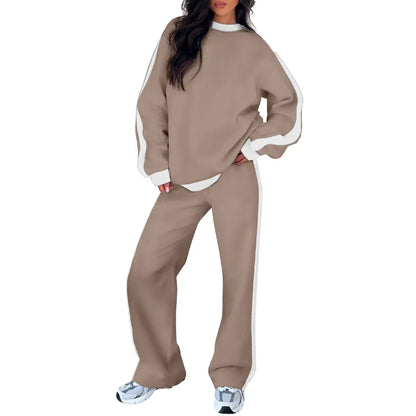 Aleumdr Women'S 2-Piece Fleece Sweatsuit Matching Set - Crewneck Sweatshirt, Straight Leg Sweatpants, Sweatset Style, Soft Fleece Feels Gentle on Skin, Loose Cut Lets You Stretch Freely, Great for Yoga, Walks, Lounging, 2 Piece Pants Set Women, Great For,