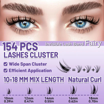 Fairy Lash Clusters Kit Eyelash Extensions Set, Manga Lash Clusters with Bond, Eyelash Fixer, Glue Remover, Tweezers and Eyelash Brush, DIY Spider Individual Lash Clusters for Wispy Volume#Global PICKS