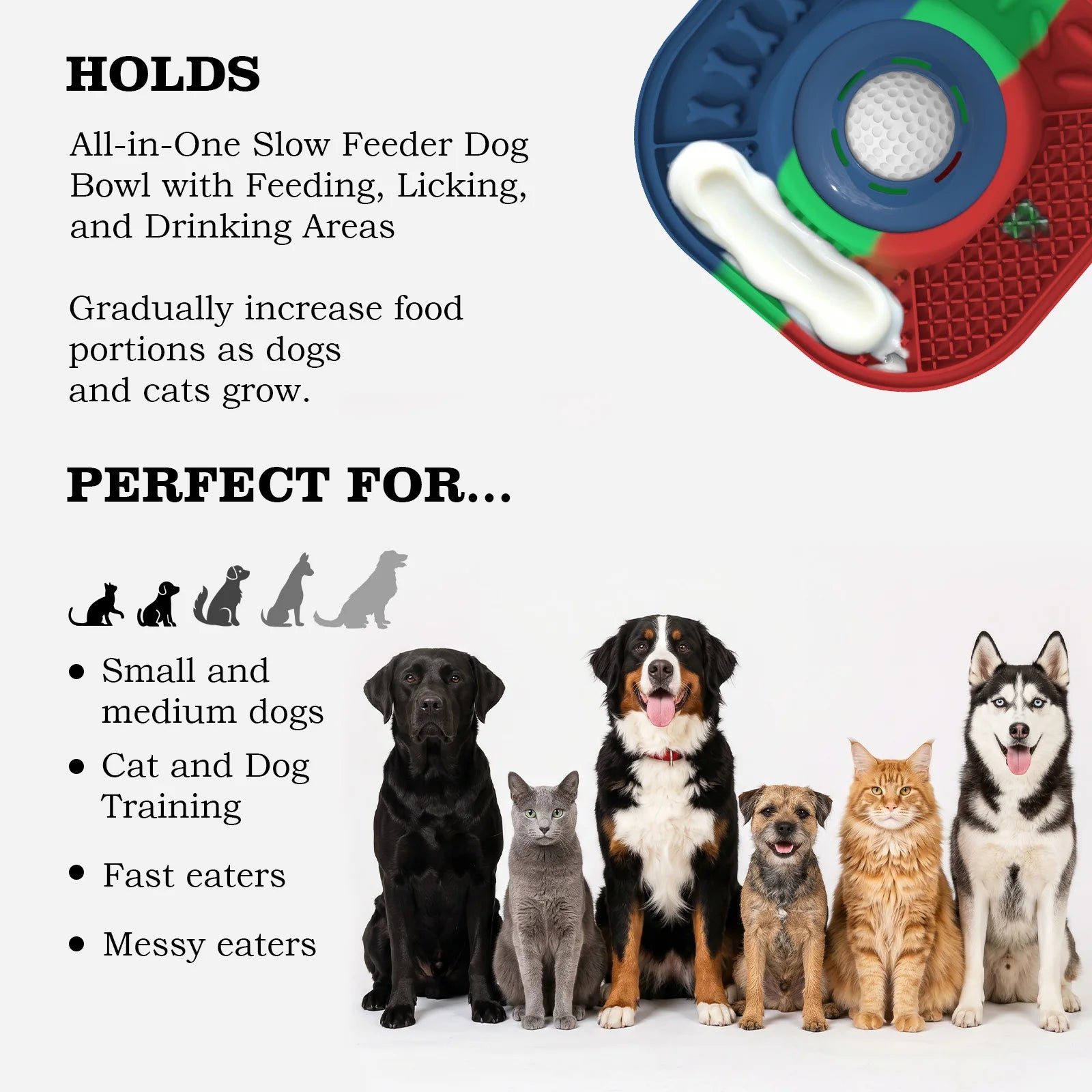 Silicone Slow Feeder Dog Bowl Anti-Choking Pet Eating Dish Food-Grade Non-Slip Puppy Slow Food Feeder Plate for Medium Large Dog