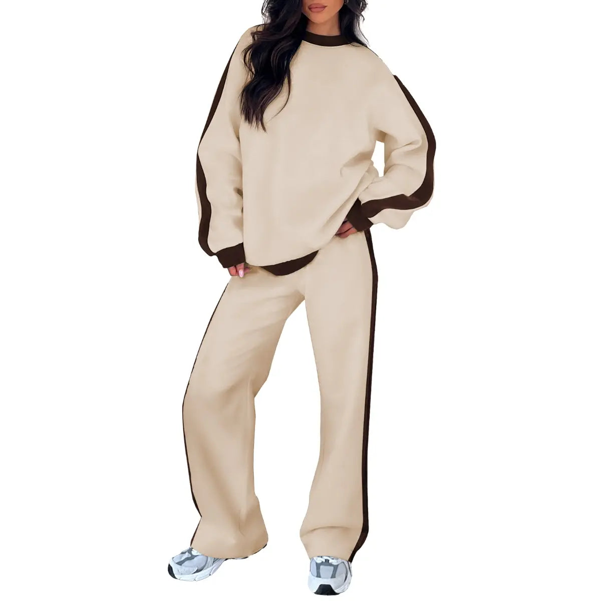 Aleumdr Women'S 2-Piece Fleece Sweatsuit Matching Set - Crewneck Sweatshirt, Straight Leg Sweatpants, Sweatset Style, Soft Fleece Feels Gentle on Skin, Loose Cut Lets You Stretch Freely, Great for Yoga, Walks, Lounging, 2 Piece Pants Set Women, Great For,