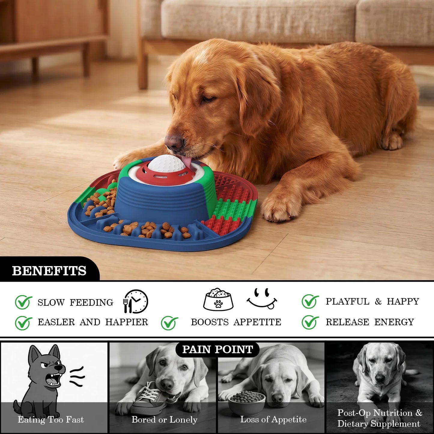 Silicone Slow Feeder Dog Bowl Anti-Choking Pet Eating Dish Food-Grade Non-Slip Puppy Slow Food Feeder Plate for Medium Large Dog