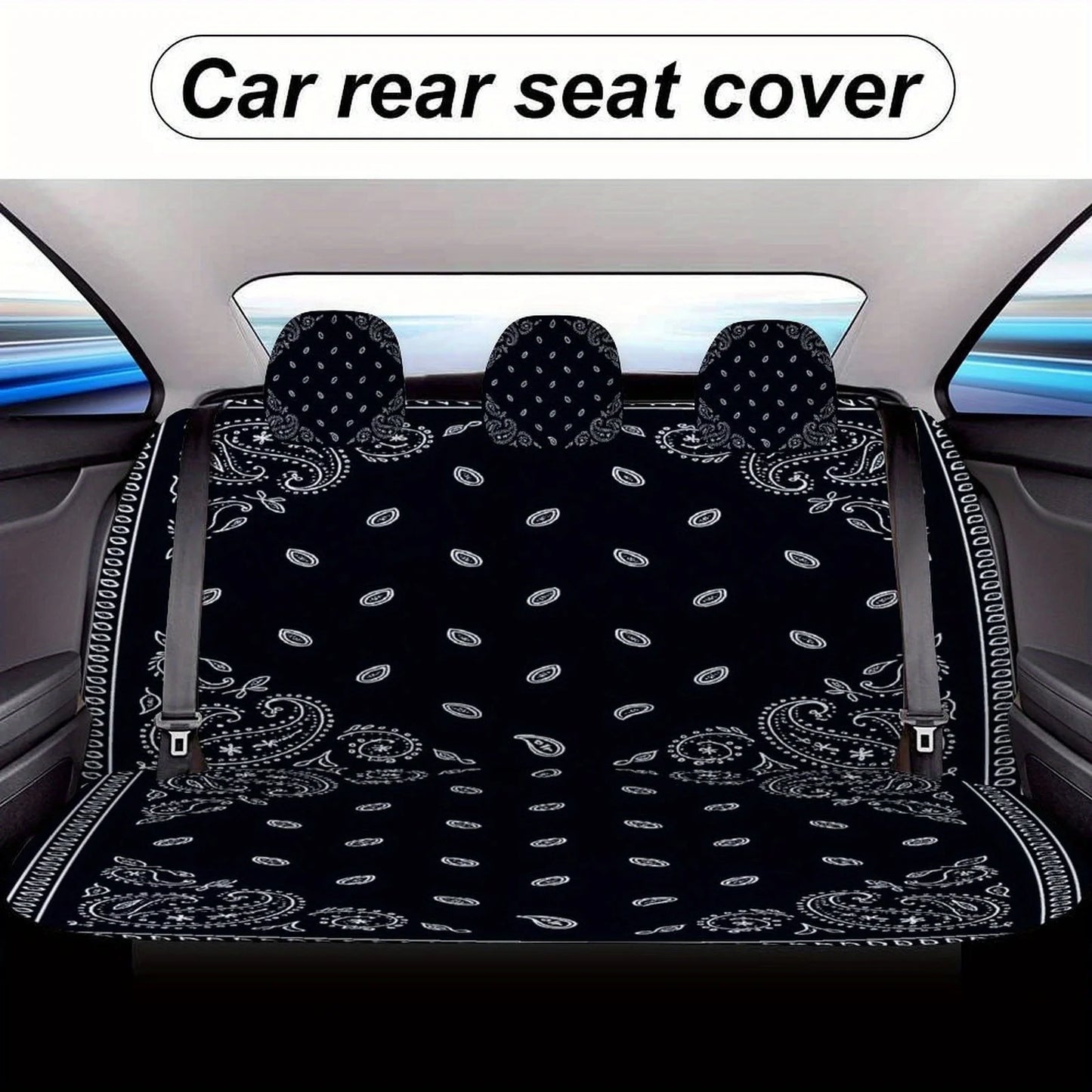 Black Paisley Bandana Themed Car Seat Cover Set for Most Cars, Trendy Novelty Car Seat Protector Covers Full Set, Universal Car